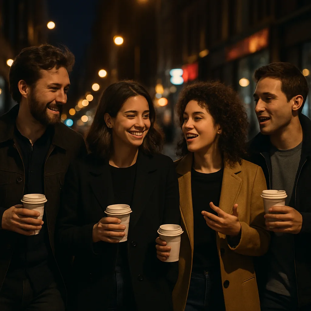Group of People Walking on a City Street at Night
