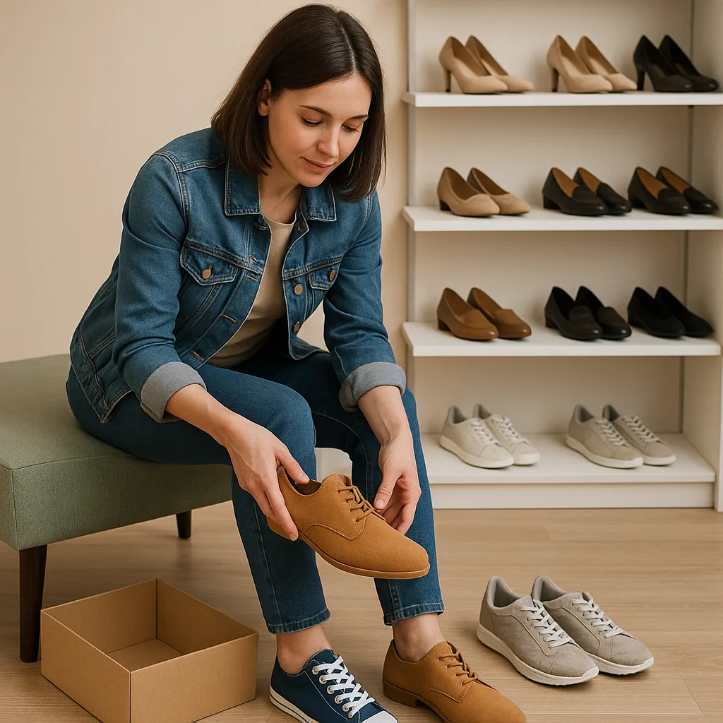 Customer Seated on a Bench in the Store
