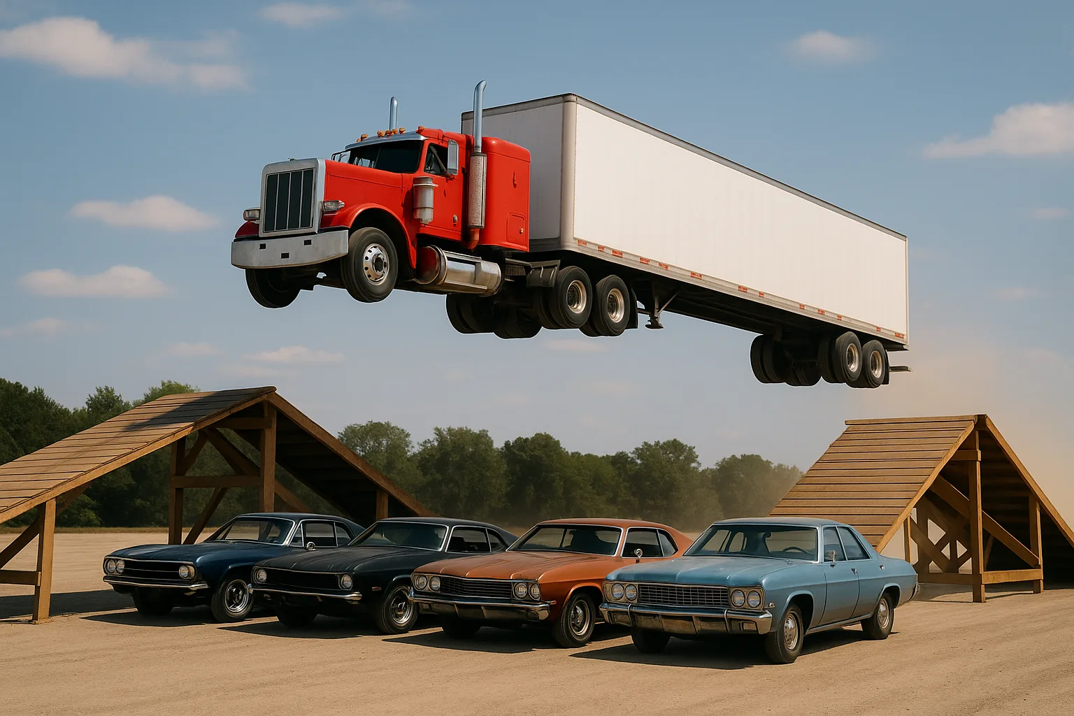 Crimson Semi-truck Pulling its Trailer Is Seen