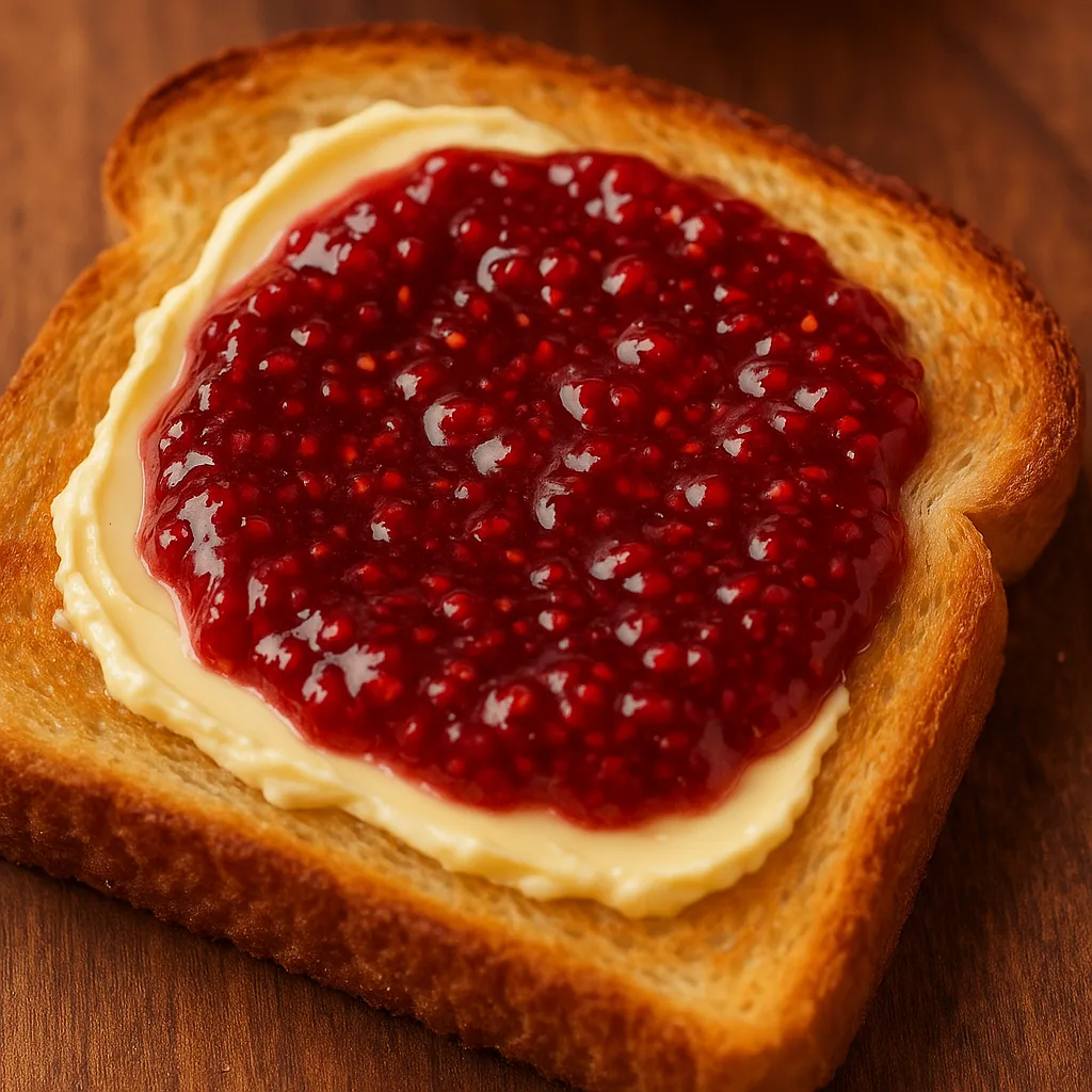 Rich Raspberry Jam Spread Atop the Crunchy Toast