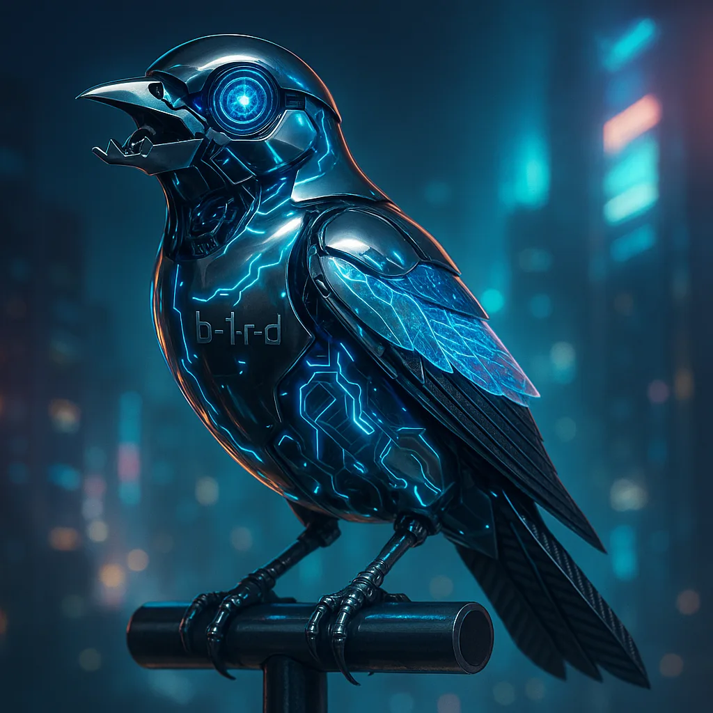 Imagine a Cyberpunk-inspired Mechanical Bird