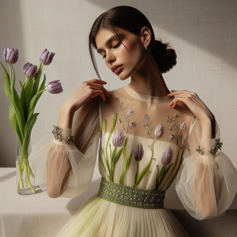 Stylish Woman in Embroidered Minimalist Dress