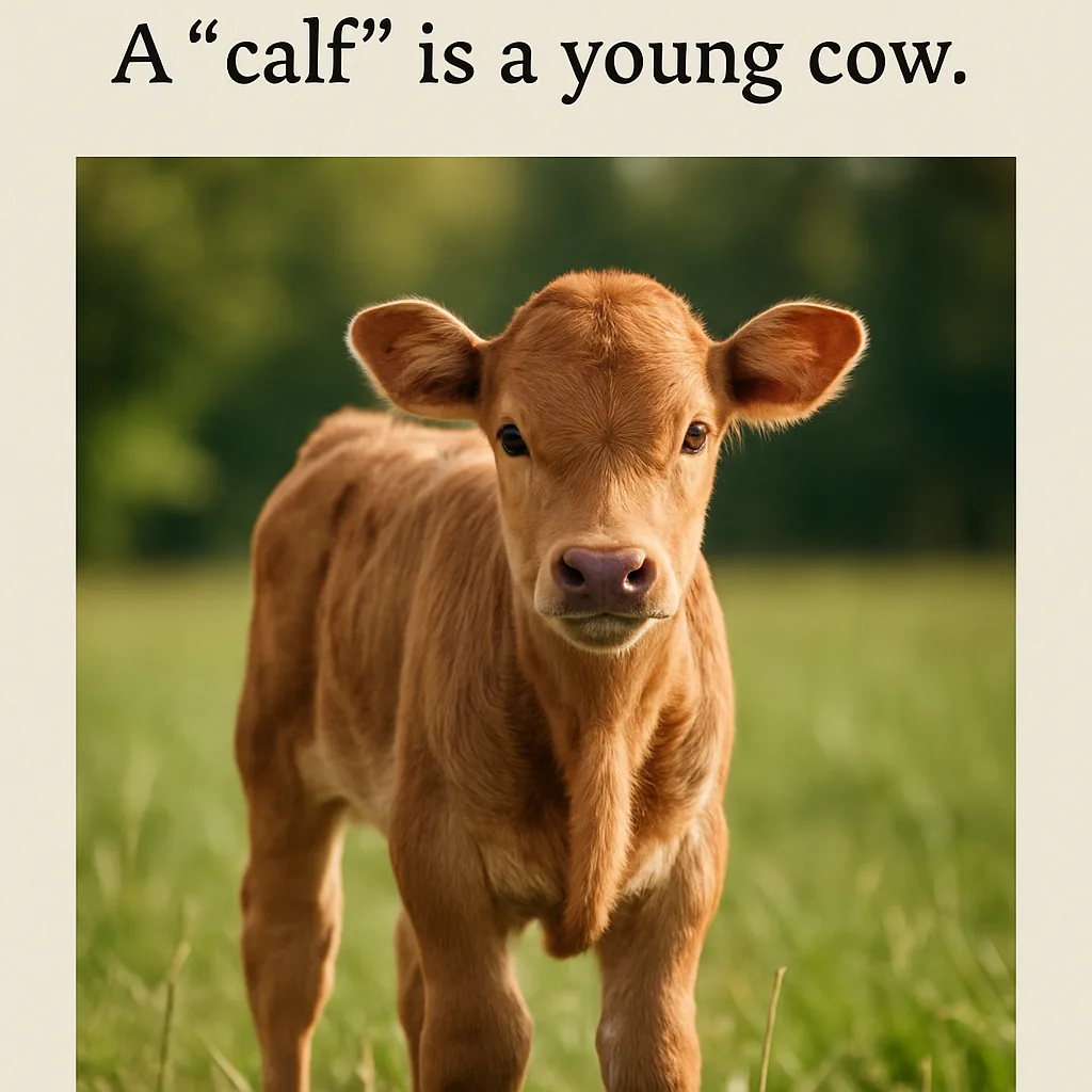 Provide a Single-sentence Description Containing One Word About a Calf