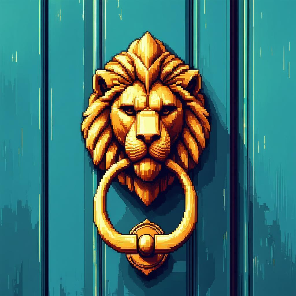 Pixel Lion Head Doorknocker in Retro Colors