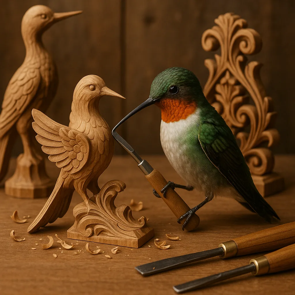 Hummingbird Mastered the Art of Woodworking and Created Detailed Sculptures