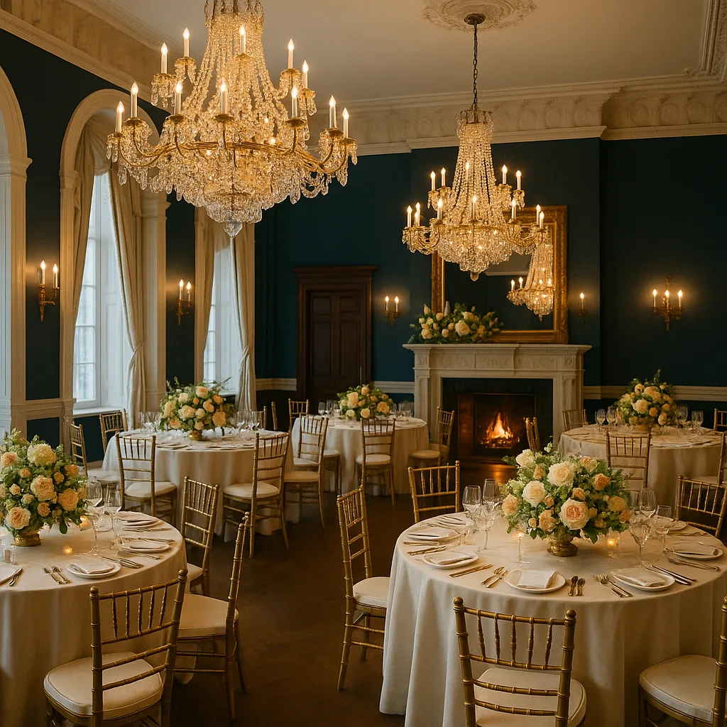 Elegant Banquet Hall with Ornate Chandeliers