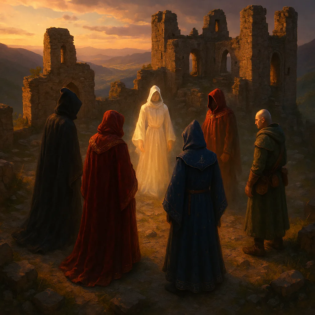 Crumbling Medieval Castle Ruins on a Hilltop Overlooking a Valley