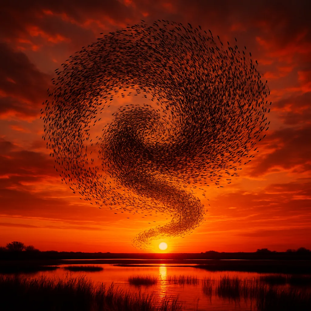 Hundreds of Migrating Birds Form a Dynamic