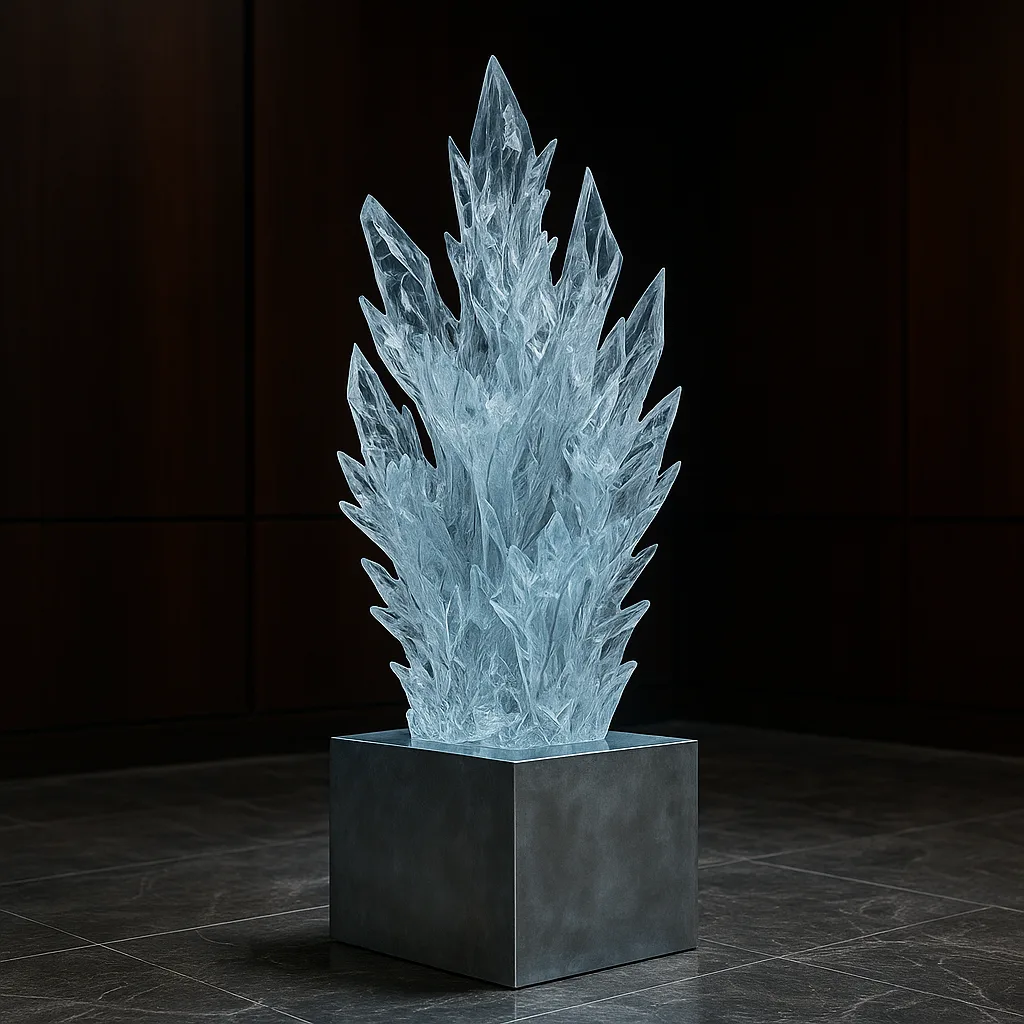 Futuristic Sculpture Crafted Entirely from a Translucent Material Resembling Ice