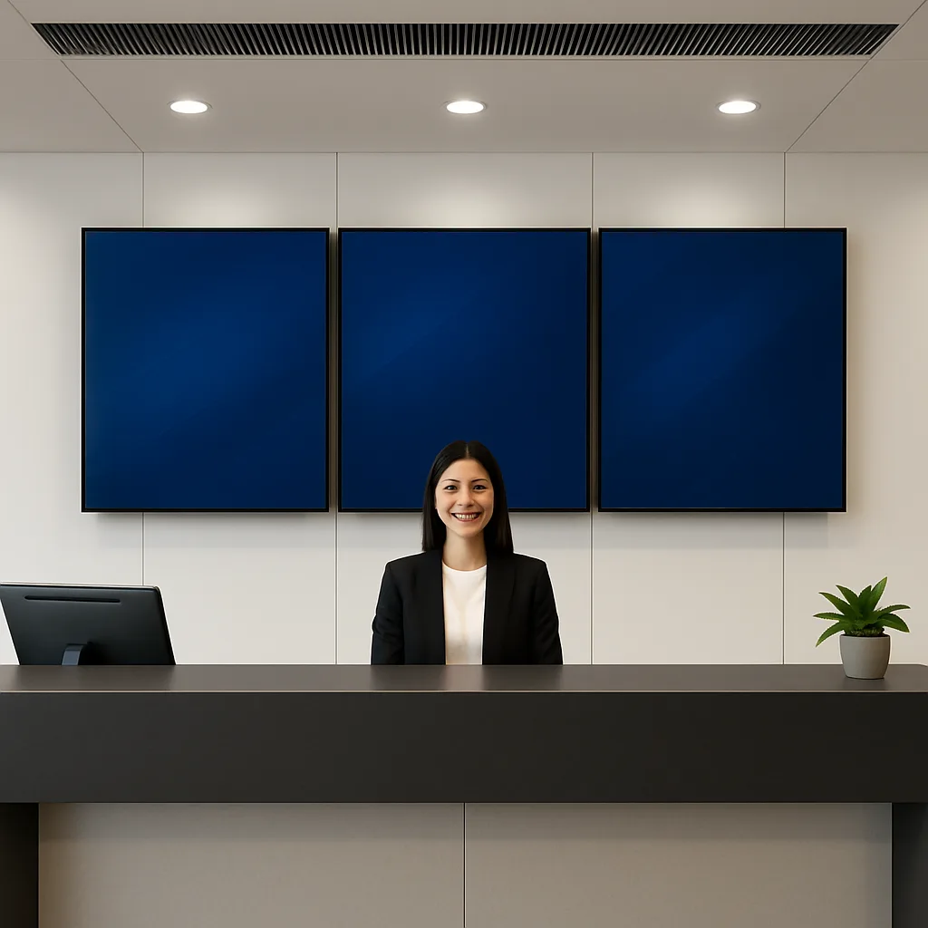 Modern Reception Area with Staff Behind a Sleek Counter