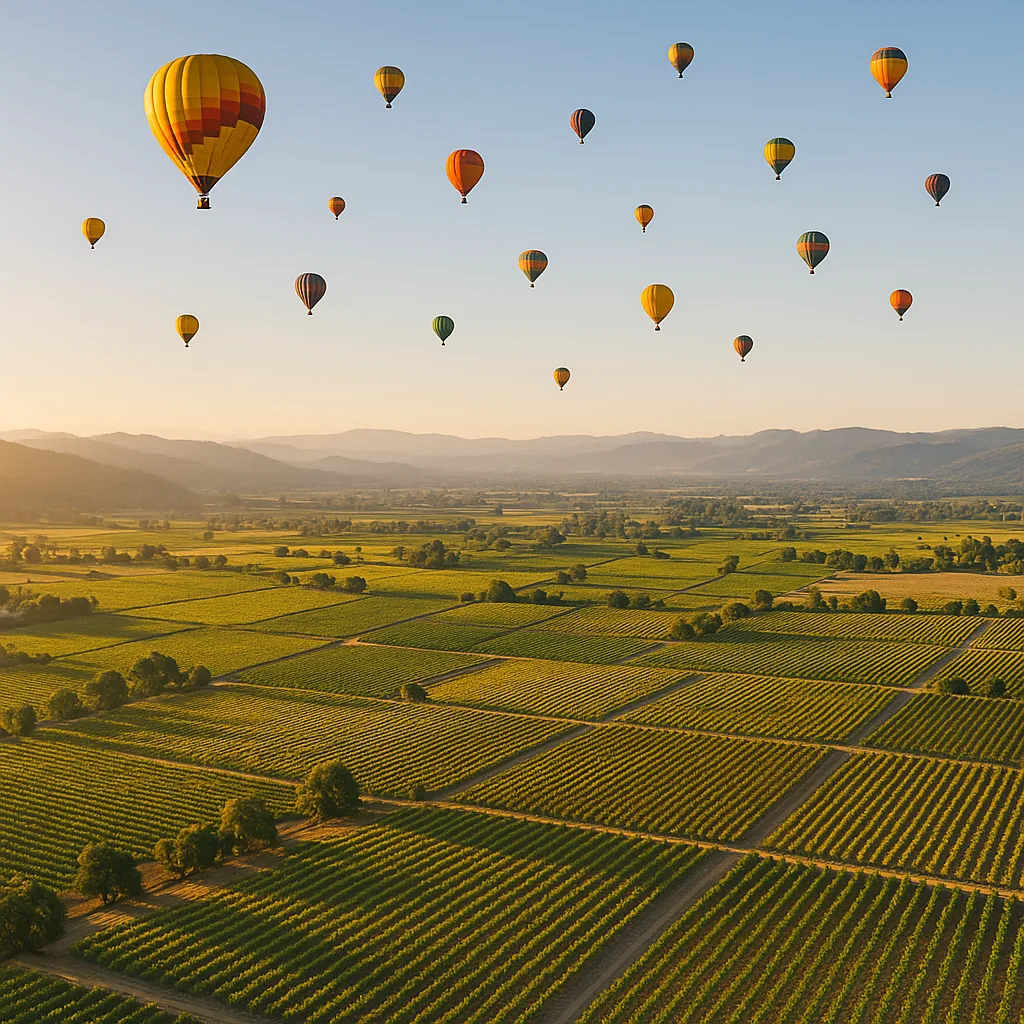 Scattered Procession of Numerous Hot Air Balloons Drifts Serenely