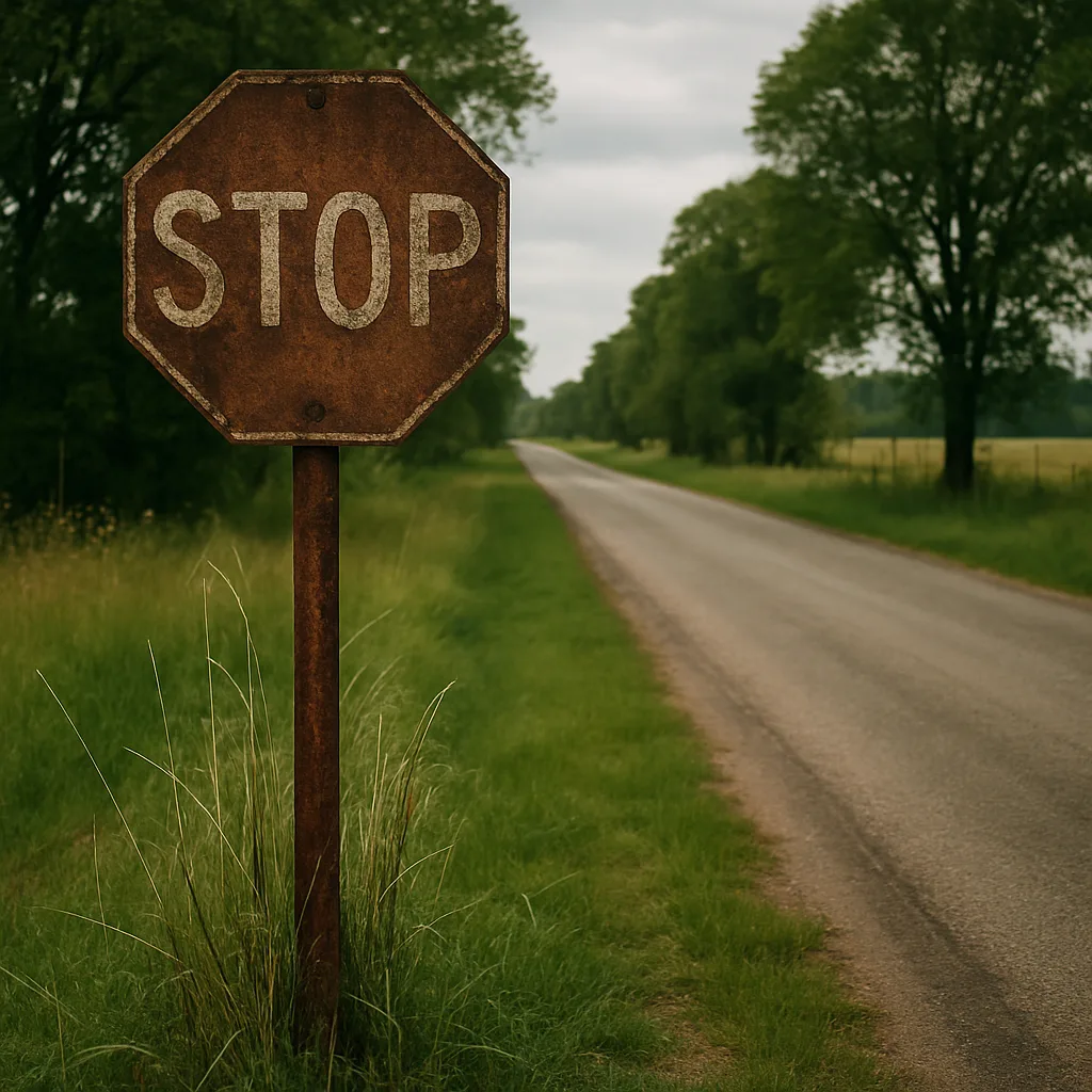 Faded Signpost Standing Along a Peaceful Rural Lane