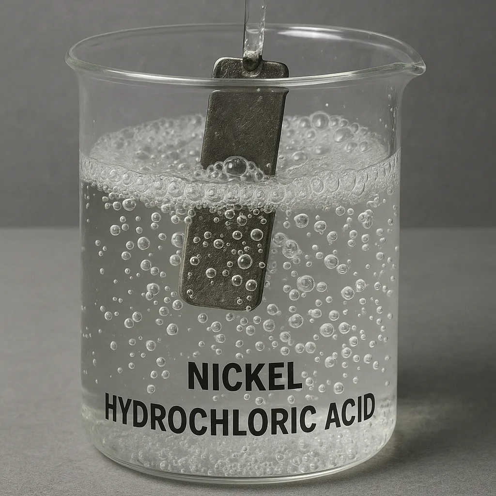 Nickel Sample Being Placed into a Beaker Containing Hydrochloric Acid