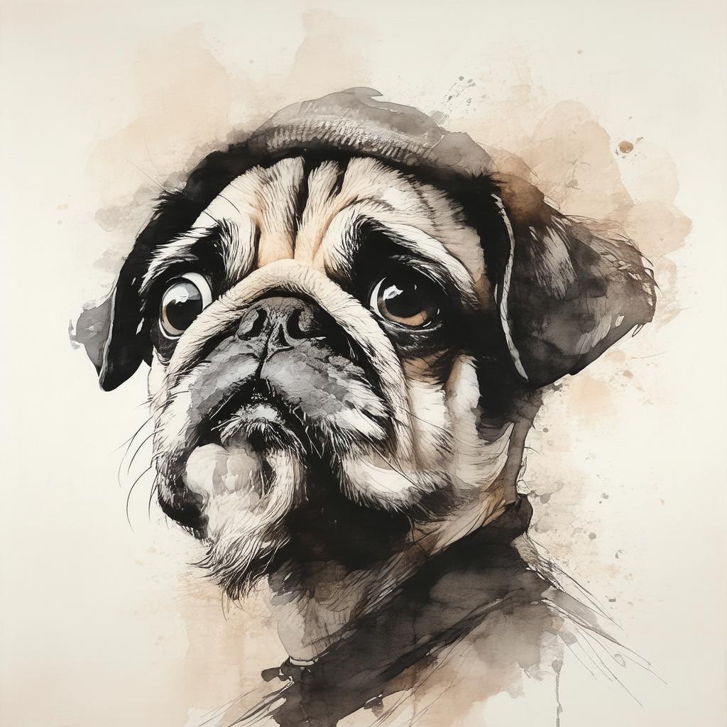 Confused Pug Headed Man in Ink Wash