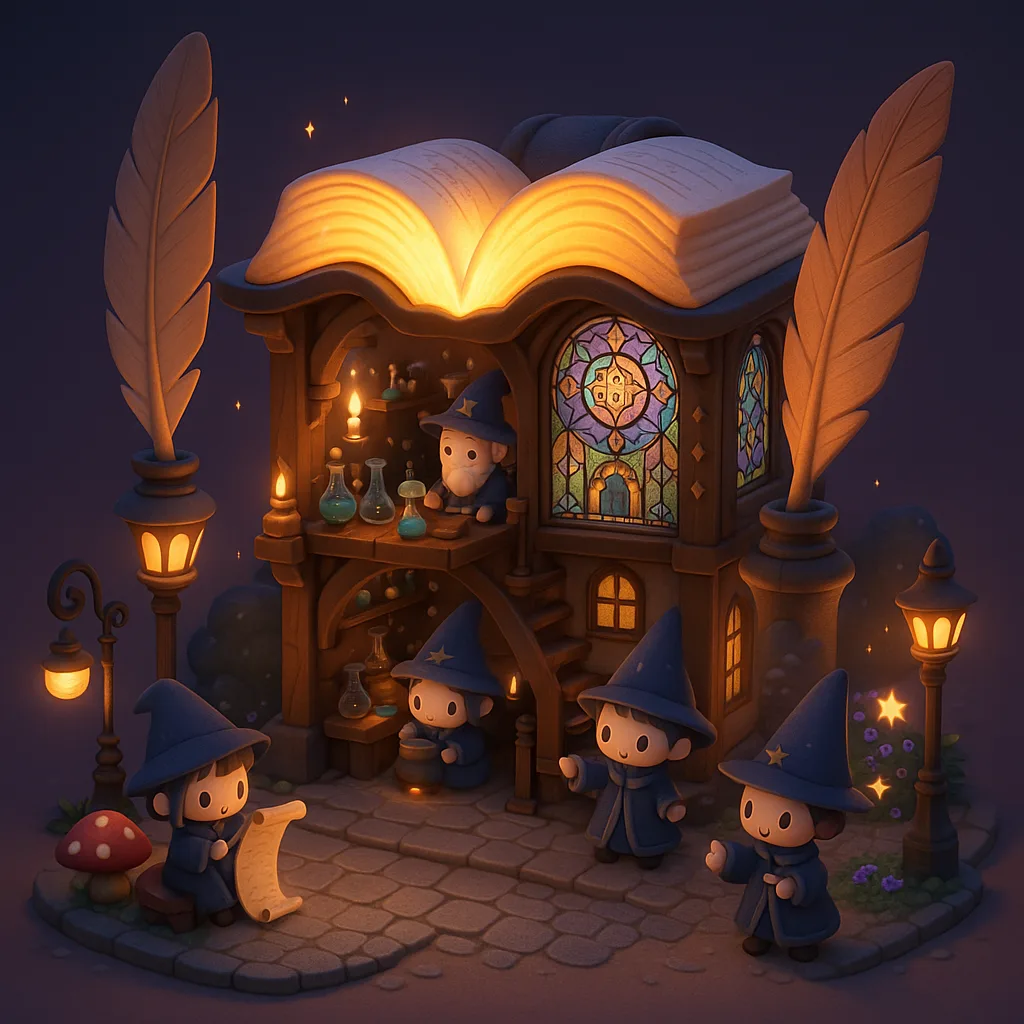 3D Chibi-style Miniature of a Magical Wizard's Atelier