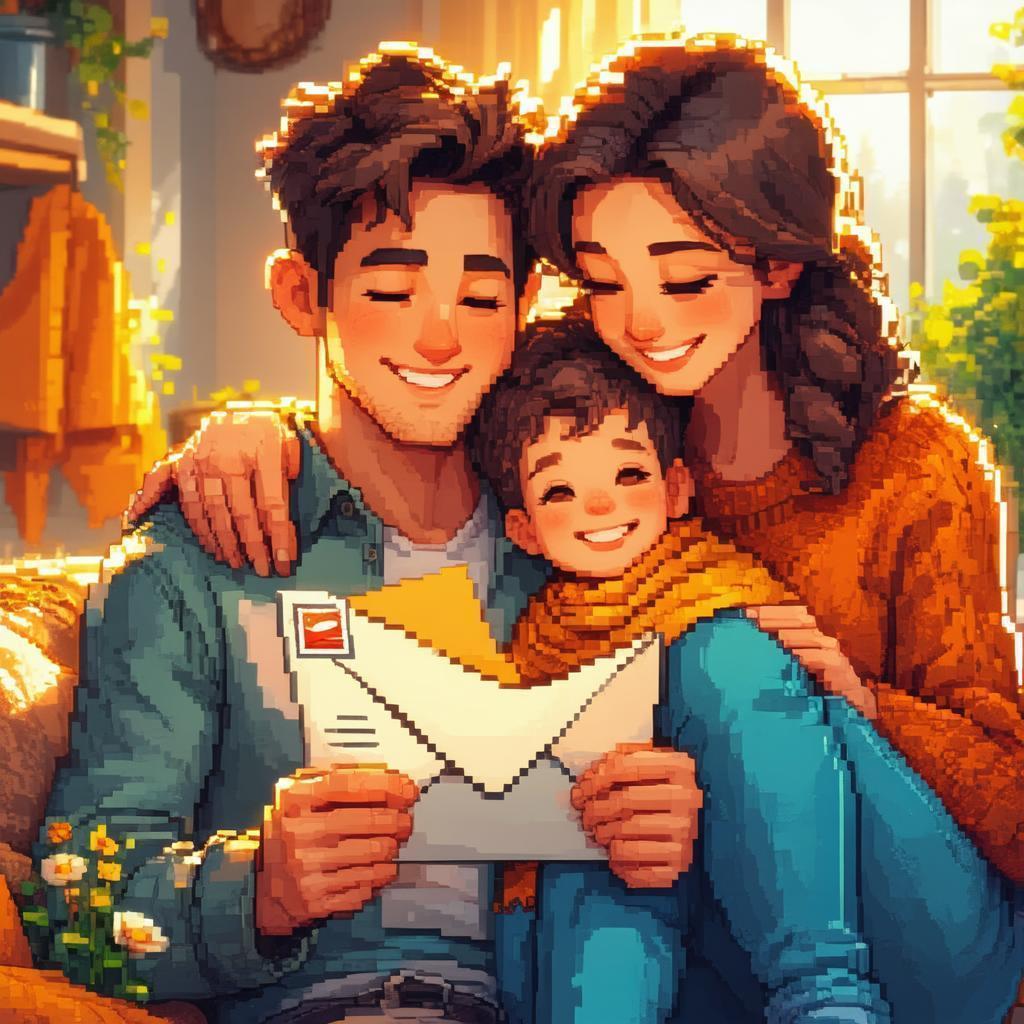 Pixel Son Reading a Letter at Home