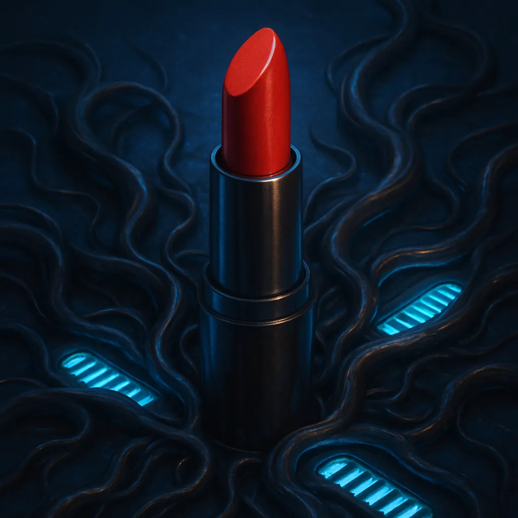 Vibrant Lipstick Stands Out Against Metallic Tendrils