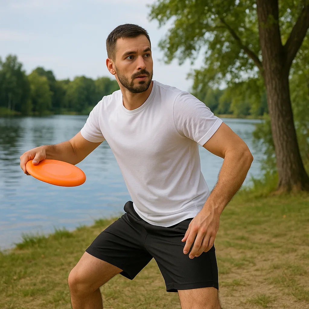 Man in a White T-shirt and Black Shorts Is Outdoors
