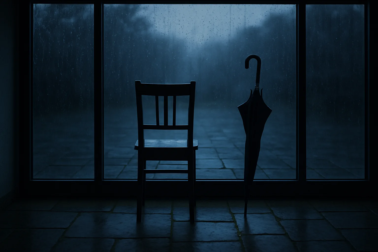 Through a Large Window Revealing a Rainy Day Outside