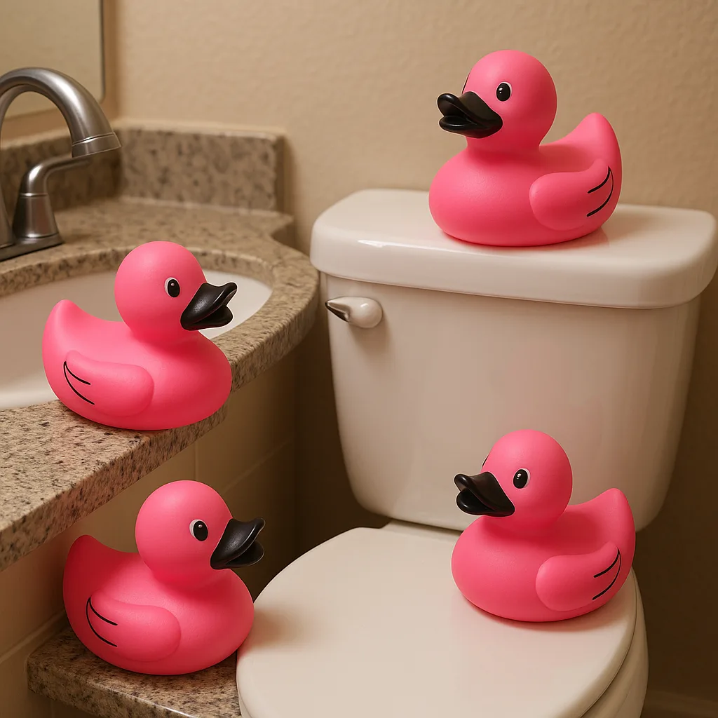 Four Pink Rubber Ducks with Black Accents
