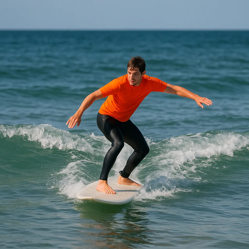 Surfer Wearing a Bright Orange Shirt