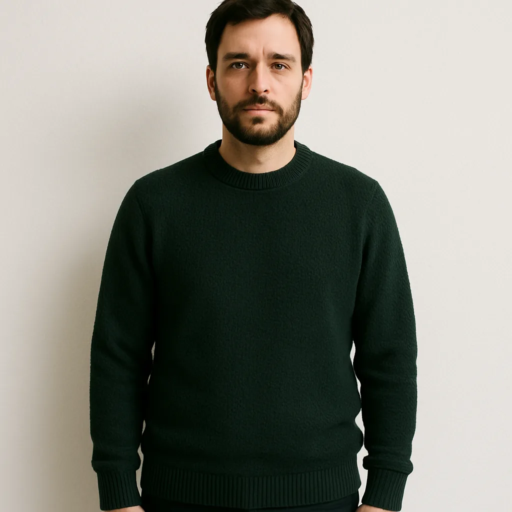 Person Wearing a Dark Green Textured Sweater