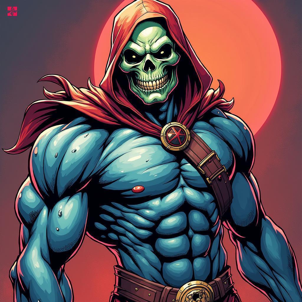 Skeletor Flexing in Bold Manga Style
