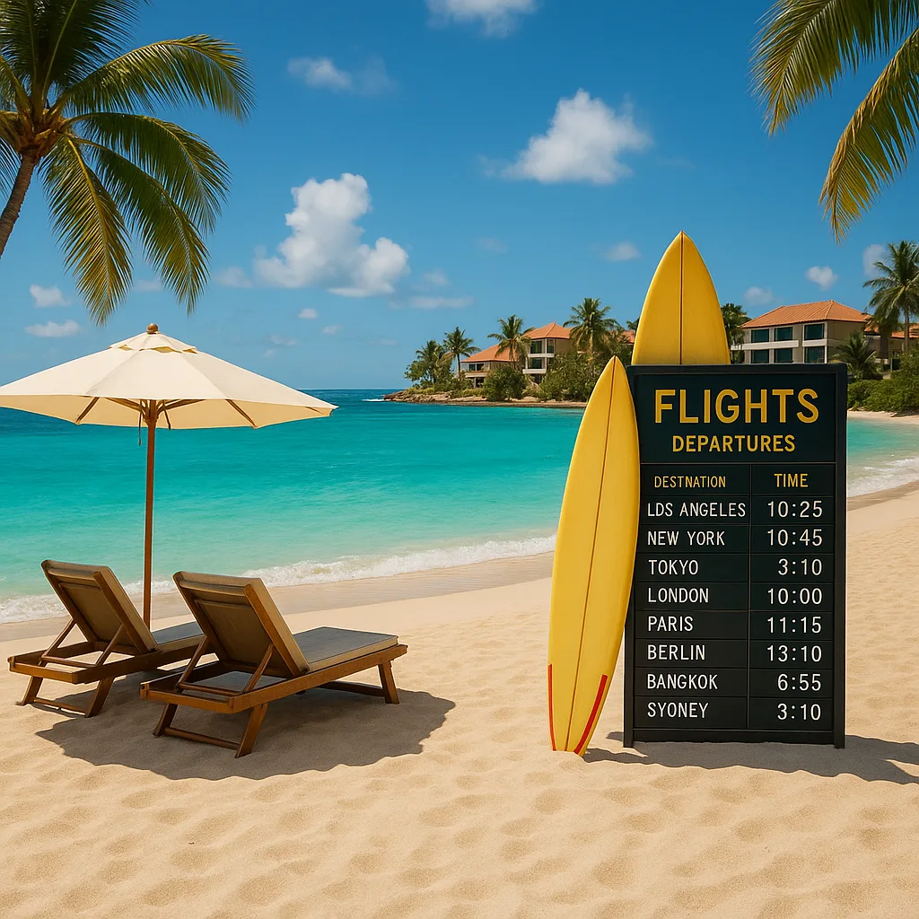 Tropical Beach with Lounge Chairs