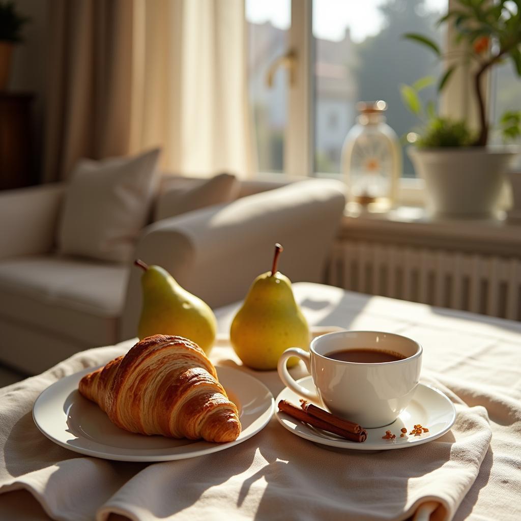 Croissant and Coffee in Warm Morning Light