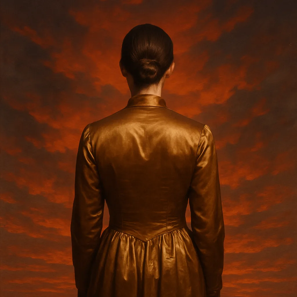 Solitary Figure in Lustrous Caramel Silk