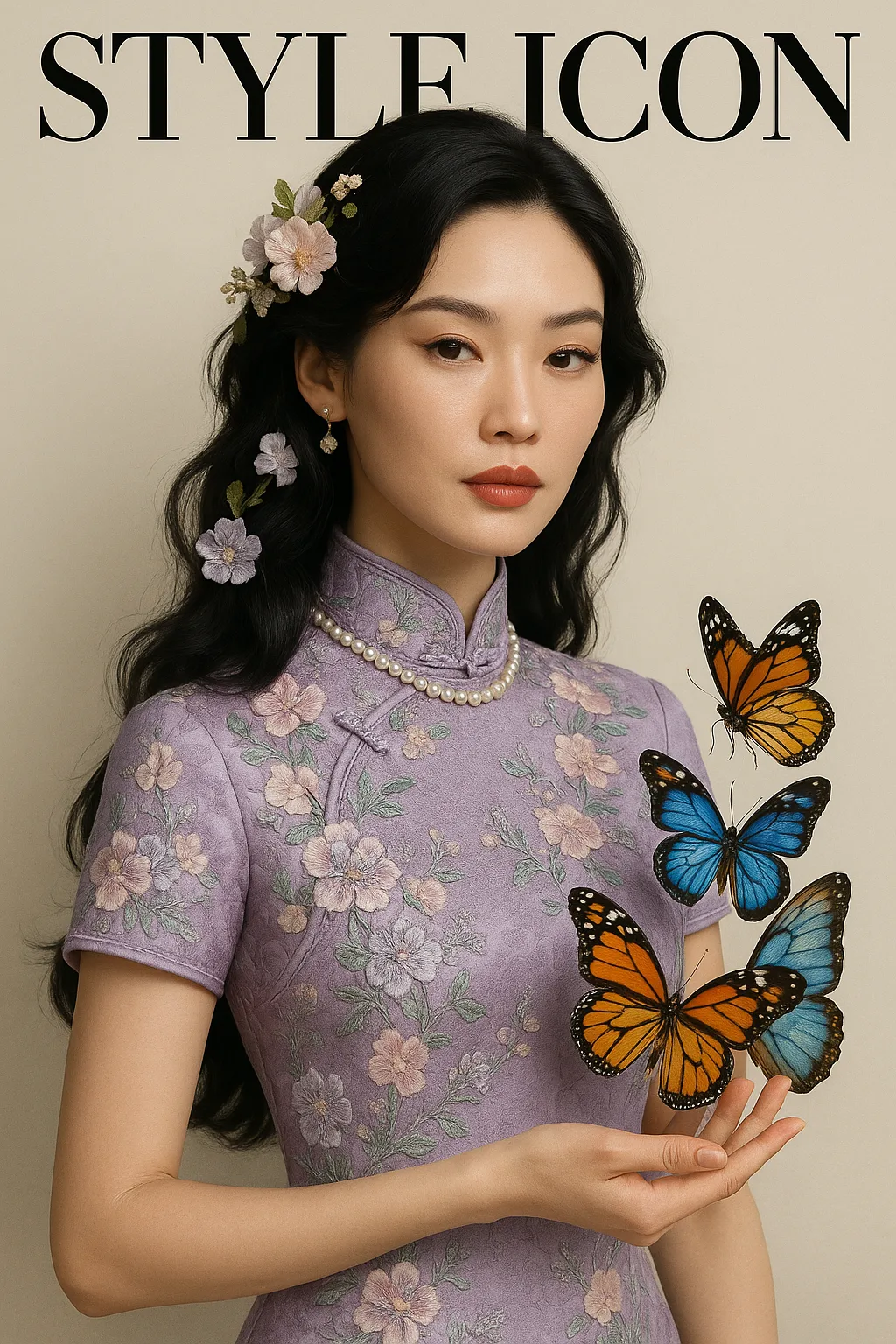Breathtaking Woman Is Adorned in a Lavender Qipao