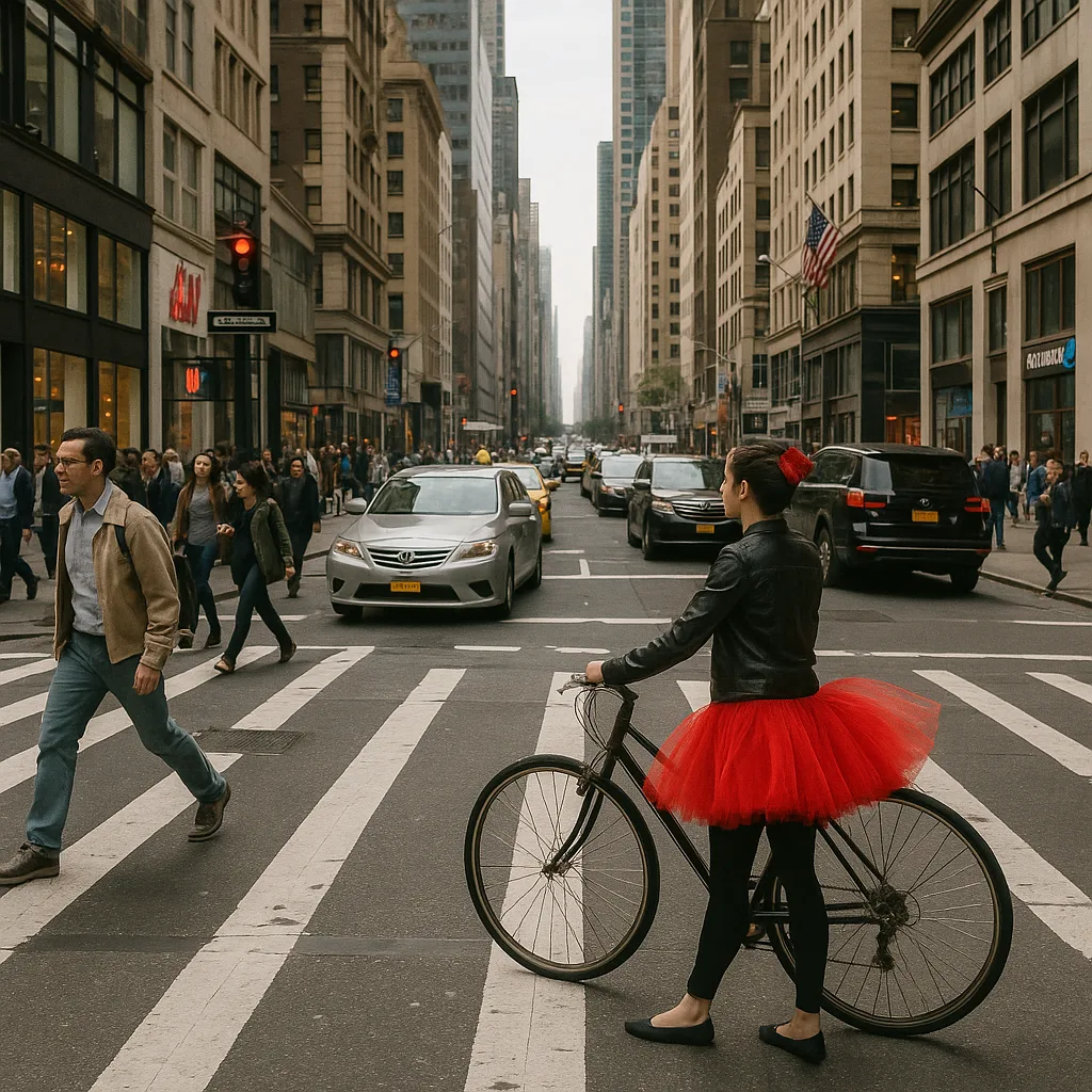 Busy Urban Intersection with Pedestrians