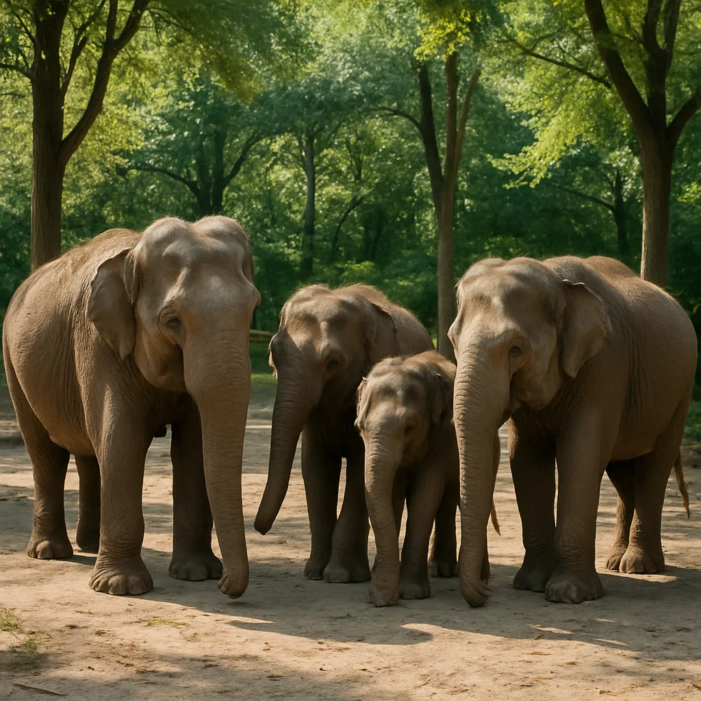Group of Elephants Standing Outdoors in a Natural Enclosure