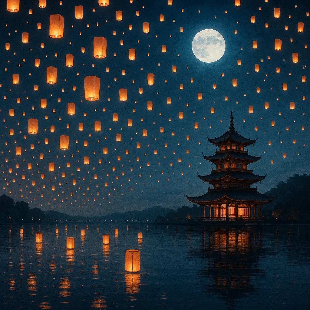 Countless Paper Lanterns Drift Skyward over a Vast