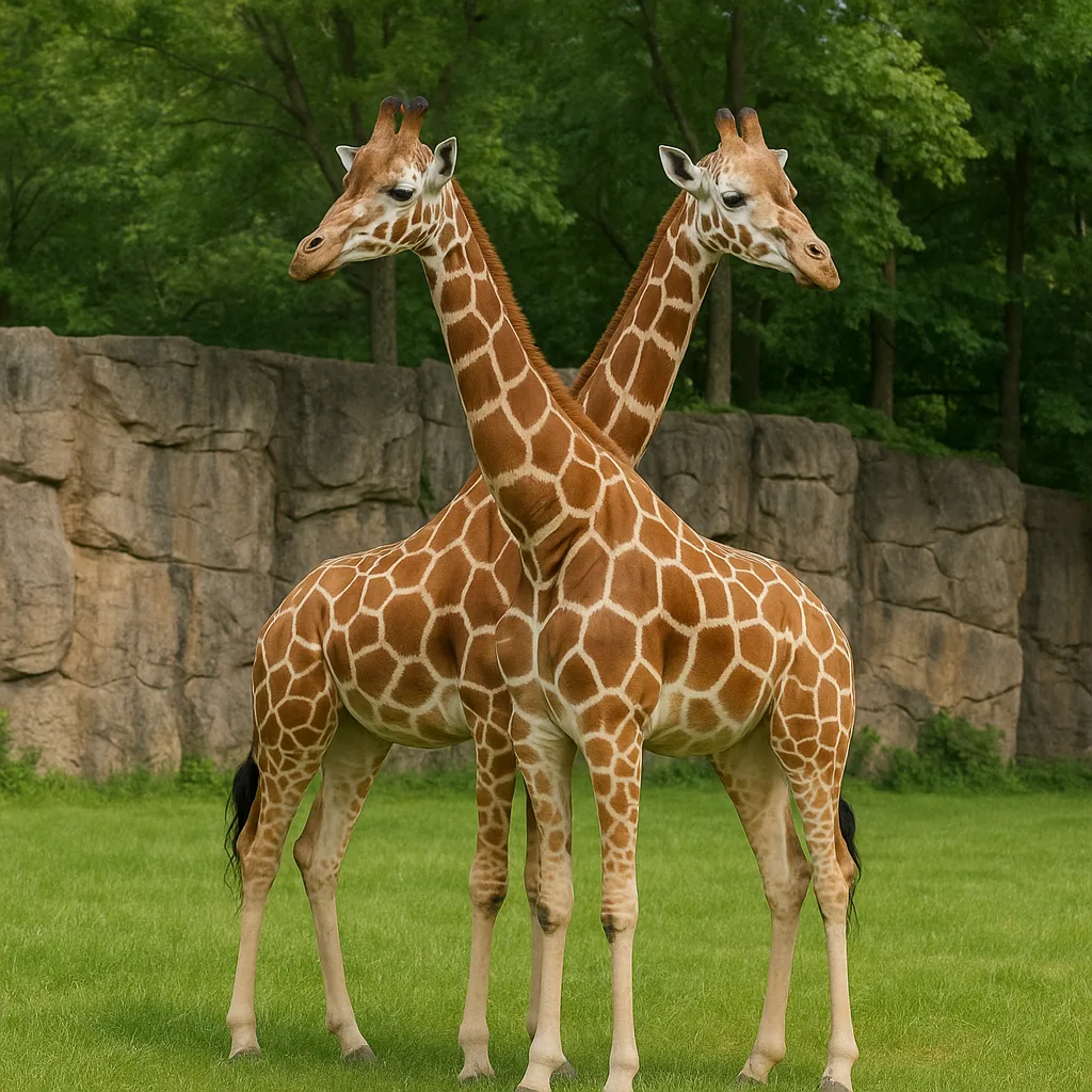 Two Giraffes Standing in a Grassy Enclosure