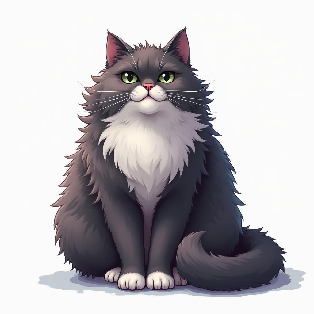 Fluffy Grey Manga Cat With White Belly
