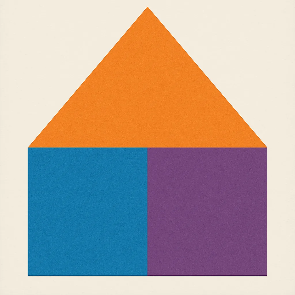 Oversized Orange Triangle Positioned over a Blue Square
