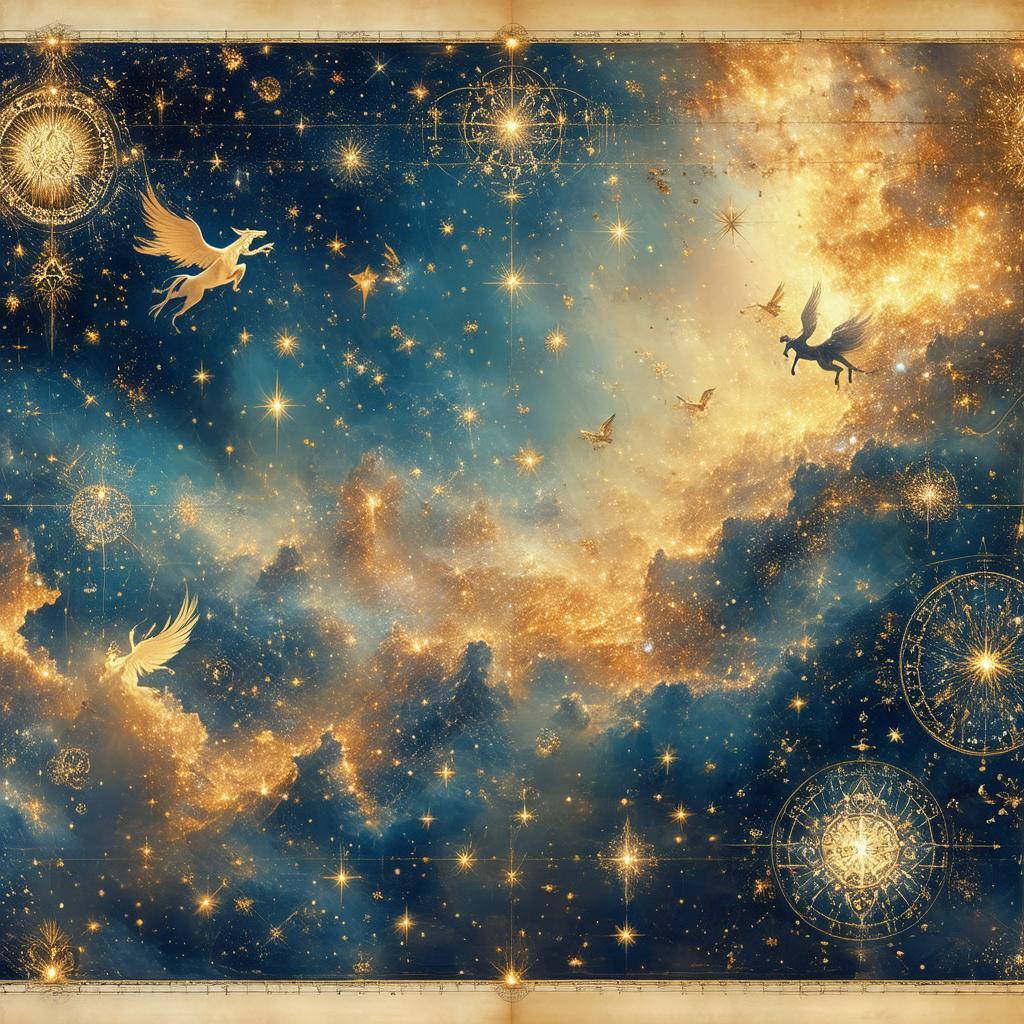 Fantasy Star Map With Soaring Mythical Creatures