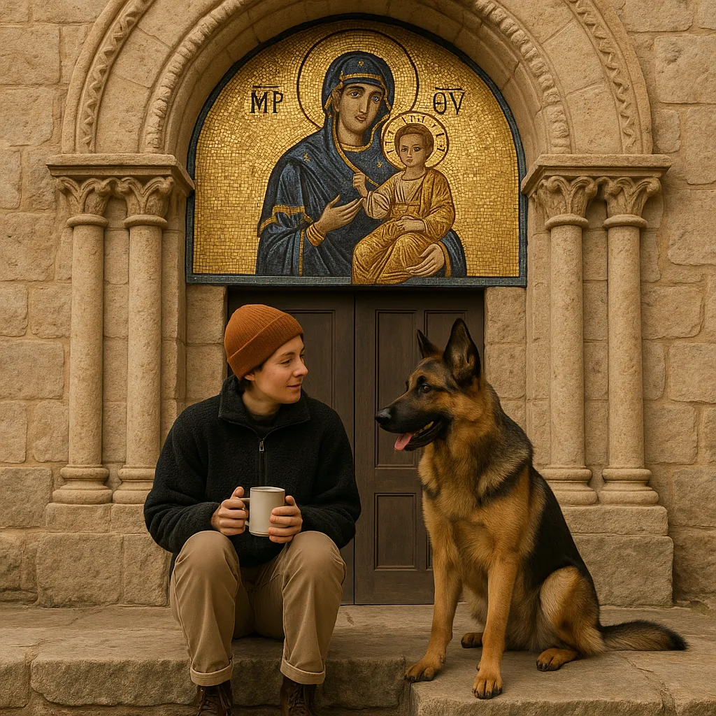 Person Holding a Cup Sits on a Stone Ledge Next