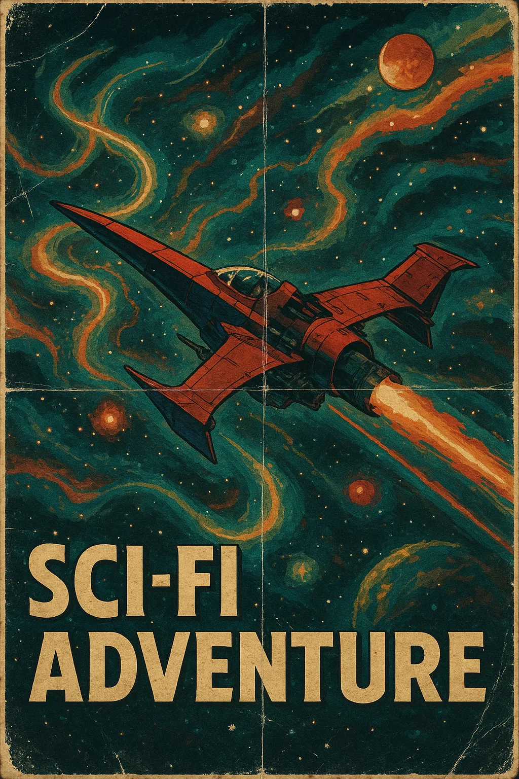 Retro Sci-fi Adventure Film Poster Depicts a Starship