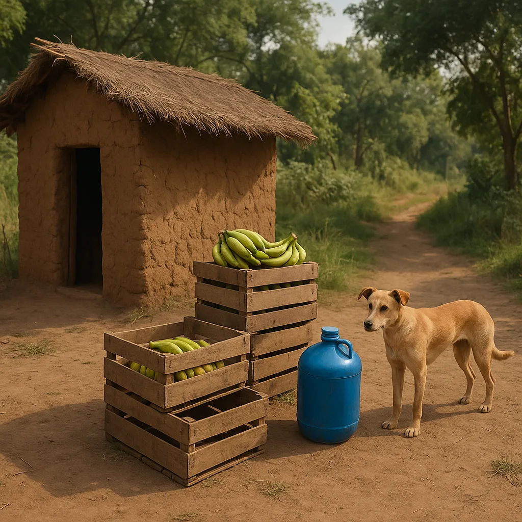 Rural Outdoor Scene Featuring a Small Mud-brick Structure