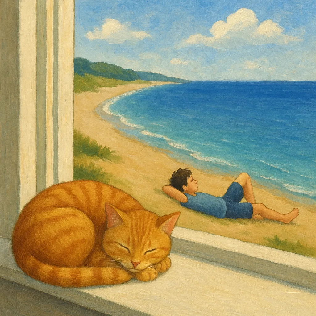 Boy Is Lounging by the Water's Edge