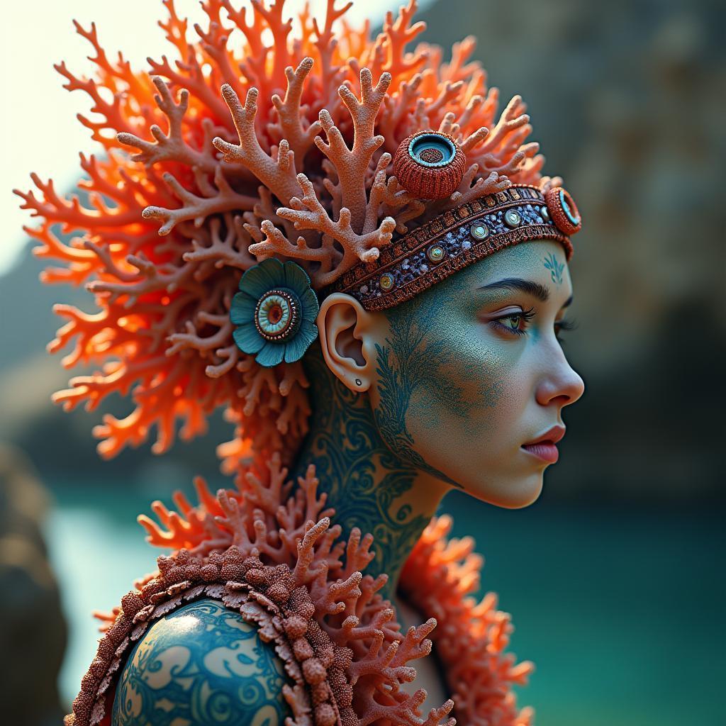 Coral Reef Headdress in Radiant Portrait