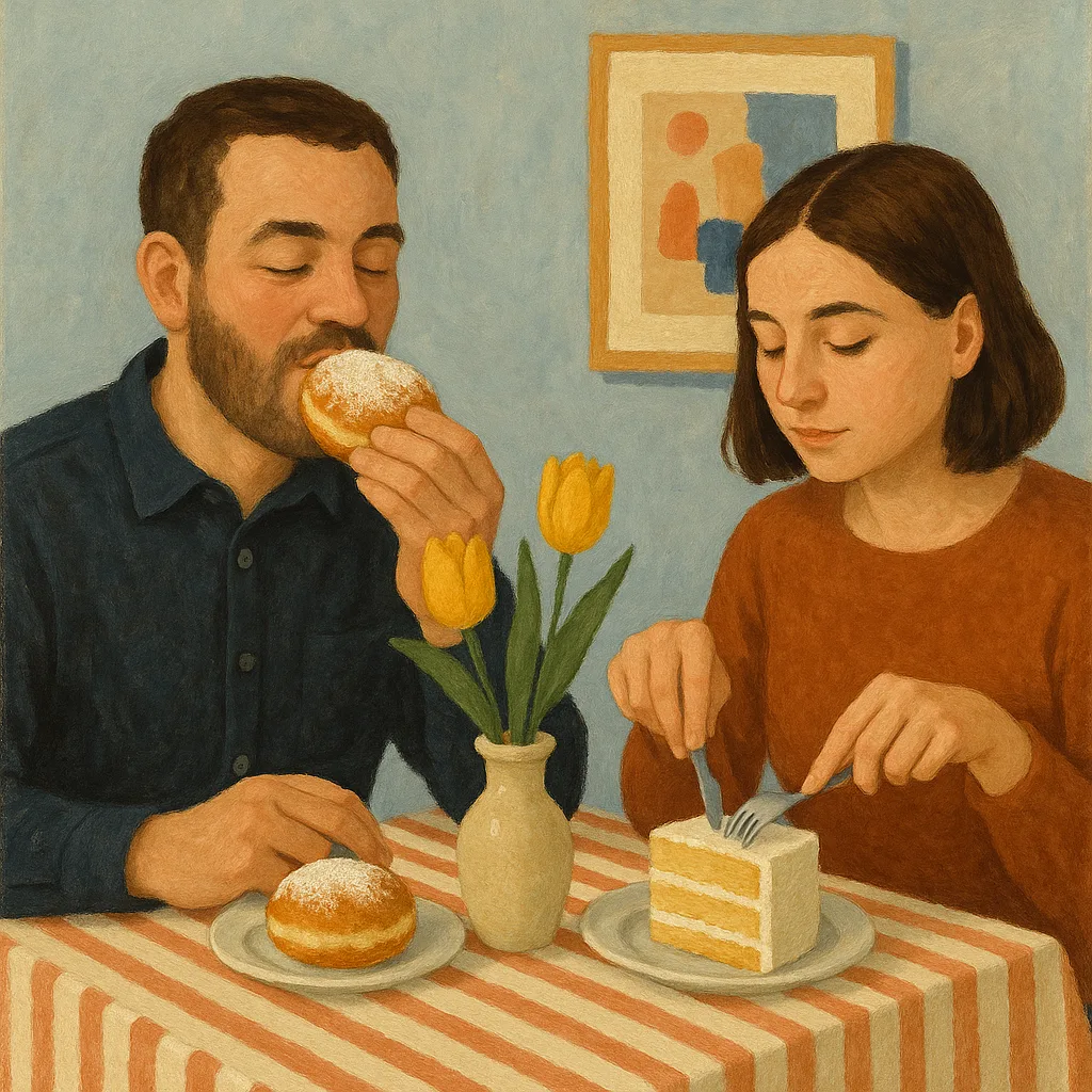Woman Delicately Slices into a Piece of Vanilla Layer Cake