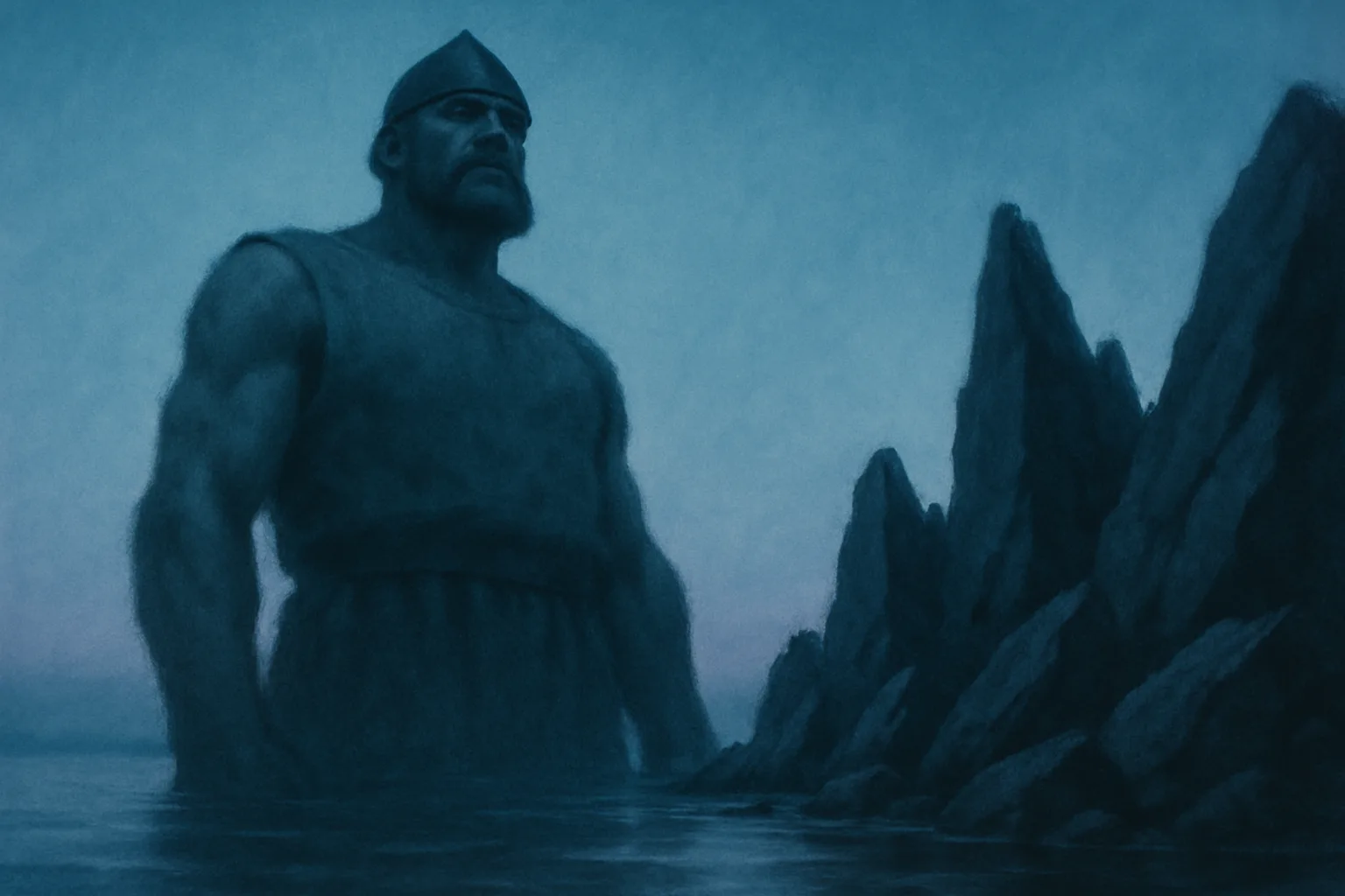 Towering Medieval Figure in a Simple Sleeveless Top Stands Sentinel