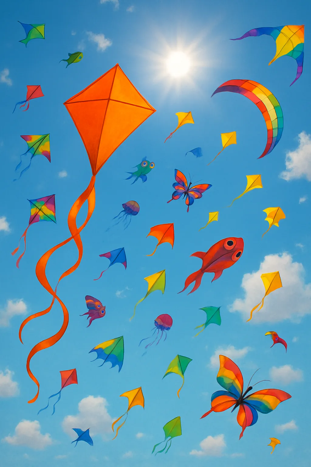 Vivid Orange Kite Soars Elegantly