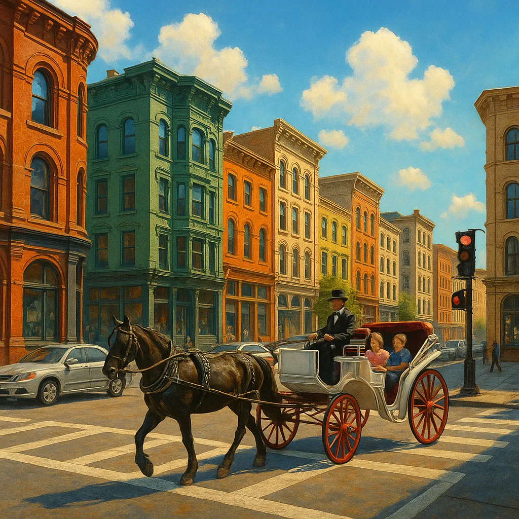 Vibrant City Street with Historic Buildings