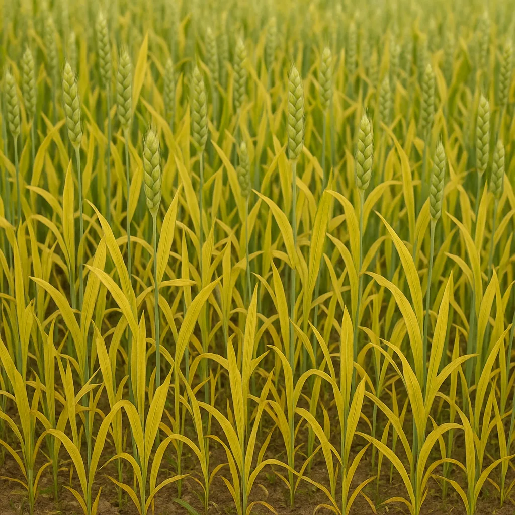 Wheat Field with Numerous Plants Showing Abnormally Short Growth