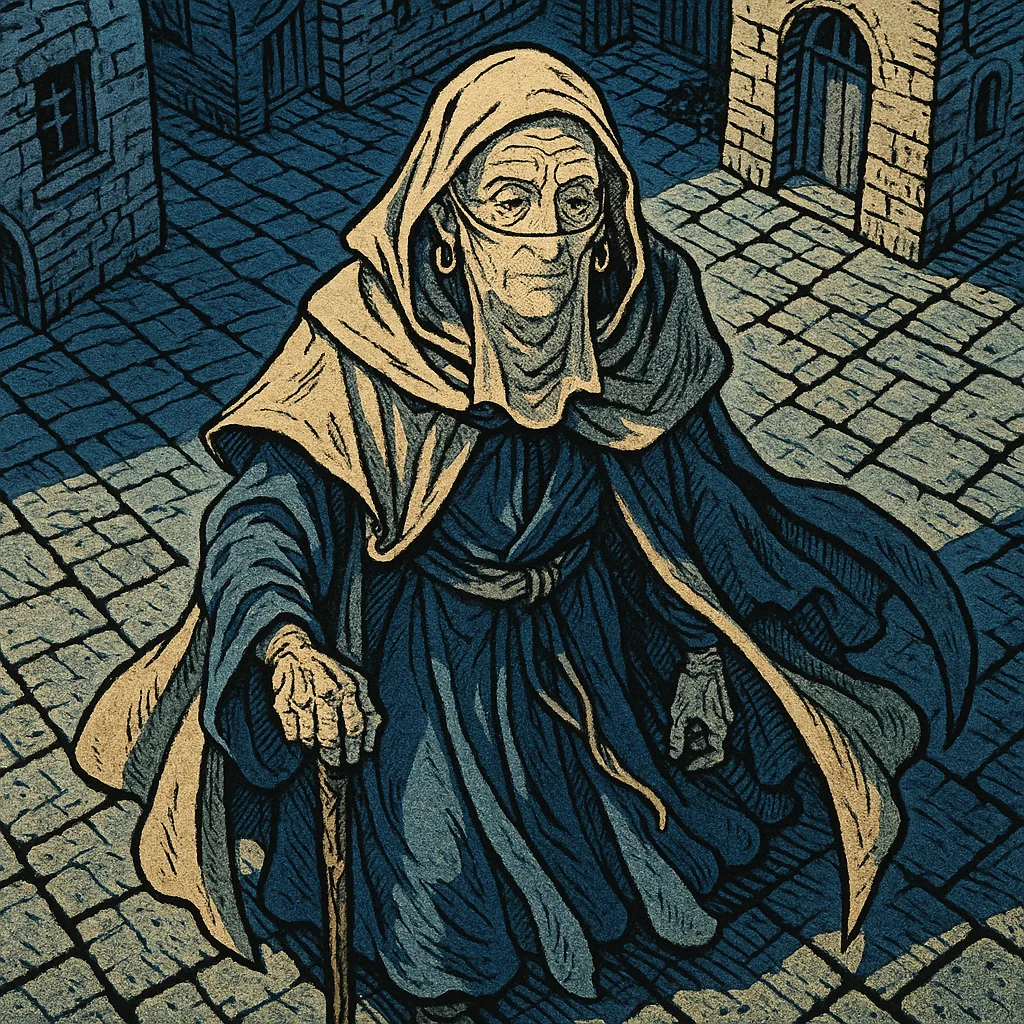 Elderly Figure Rendered in the Ukiyo-e Style