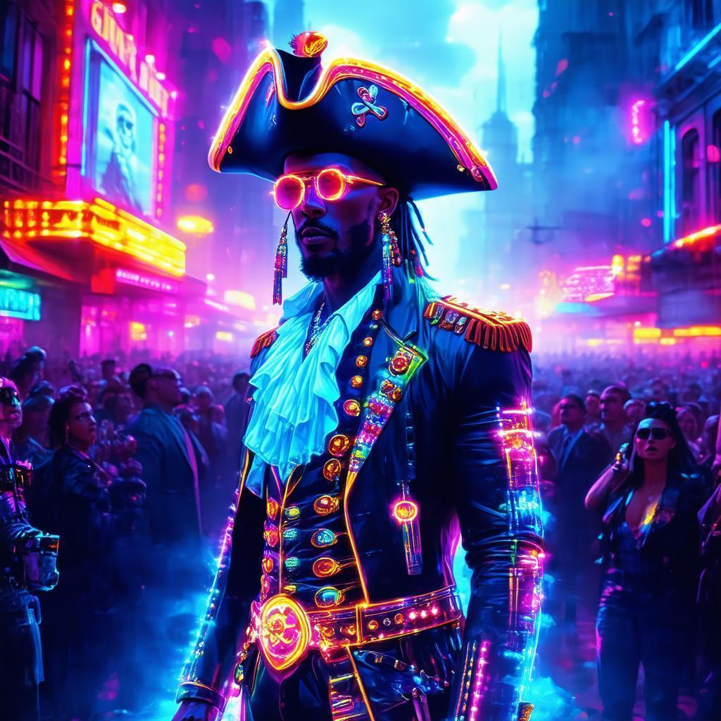 Technicolor Neon Pirate Commanding the Crowd